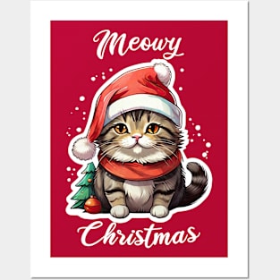 Meowy Christmas, Christmas Cat, Cute Kitty, Adorable Kitten, Funny Christmas Posters and Art